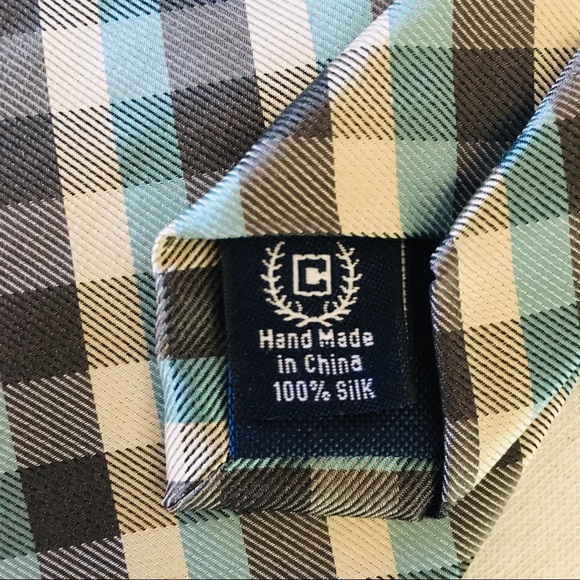 Chaps Blue Black plaid checkered Silk Tie Pattern - Picture 6 of 8